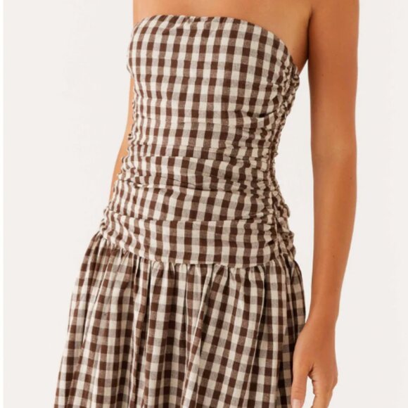 Peppermayo Carmel Strapless Maxi Dress, Brown Gingham - Picture 3 of 5